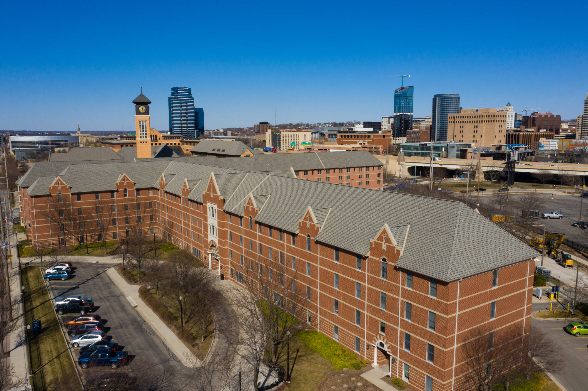 Pew Campus Arial of downtown apartment buildings 